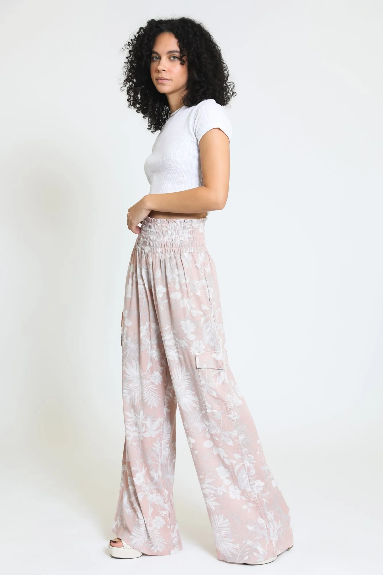 BOARDWALK WIDE LEG W/ CARGO POCKETS - MAUVE PRINT