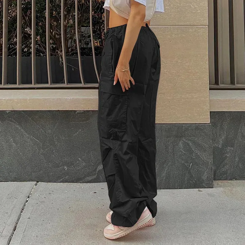 Bonnyshow Black Cargo Pants Women Clothes Streetwear Bandage Fashion Pockets Summer Sweatpants Loose Pants Aesthetic Casual Baggy Trousers