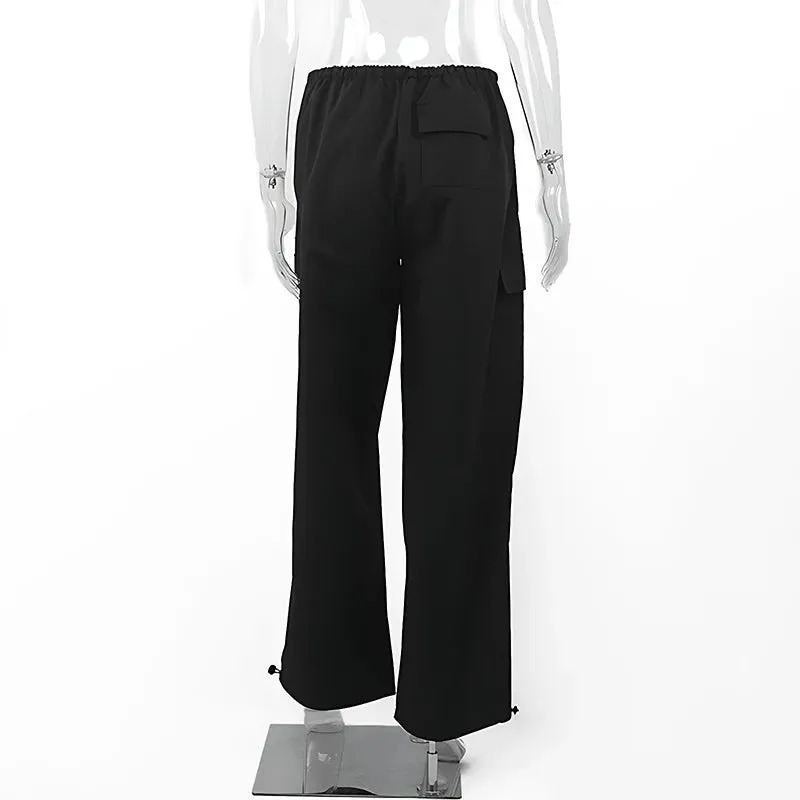 Bonnyshow Black Cargo Pants Women Clothes Streetwear Bandage Fashion Pockets Summer Sweatpants Loose Pants Aesthetic Casual Baggy Trousers