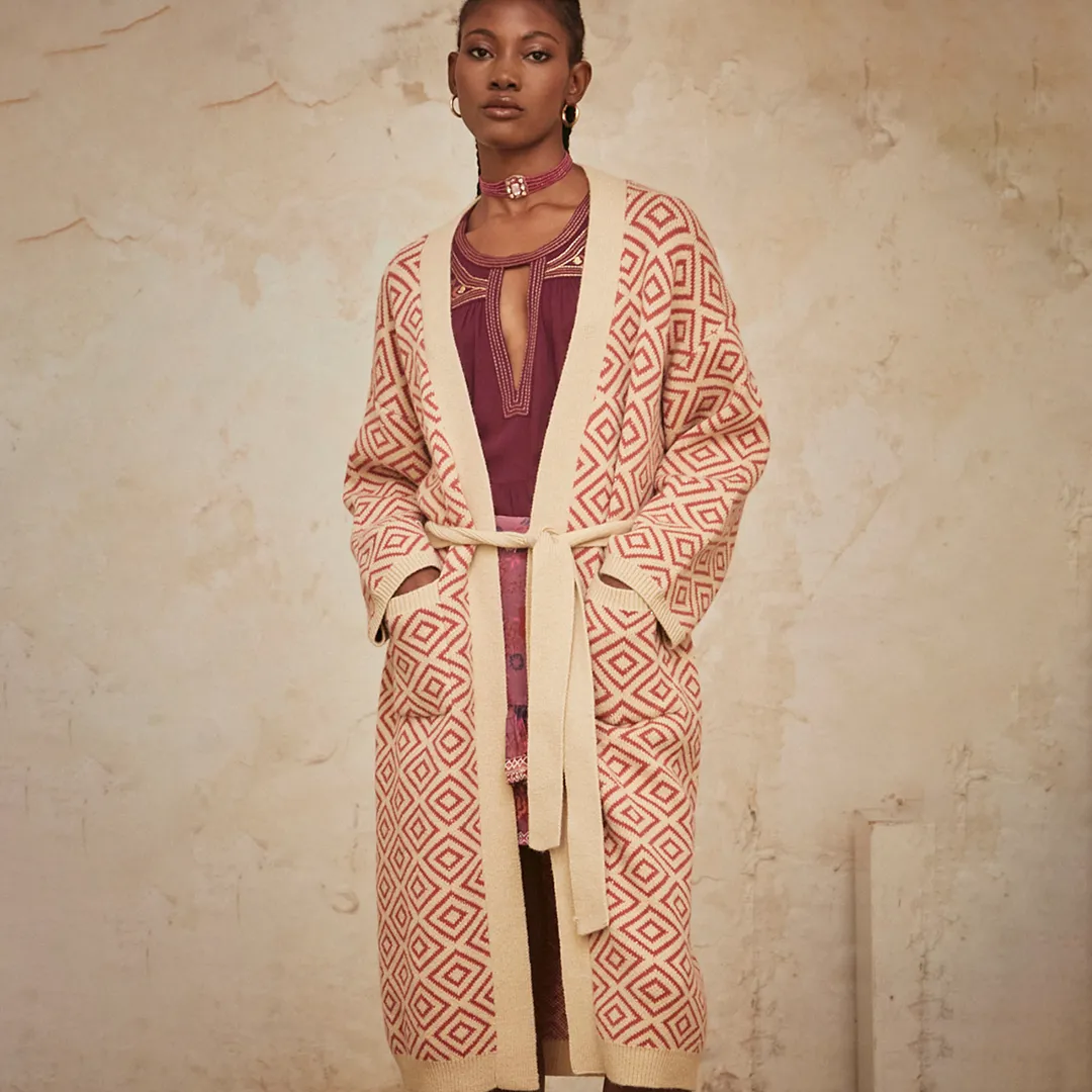 Brick 'Naila' Bicolour Long Kimono by NKN Nekane
