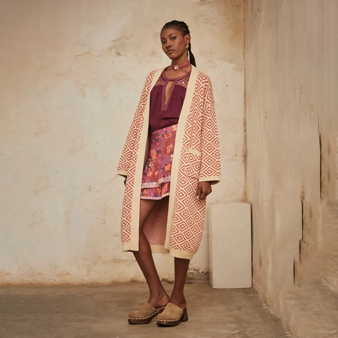 Brick 'Naila' Bicolour Long Kimono by NKN Nekane