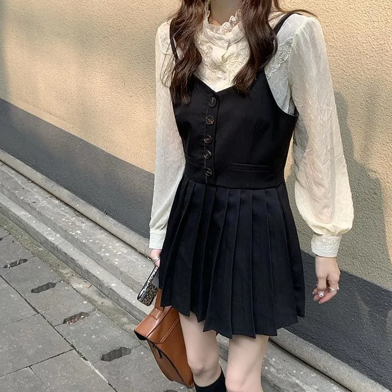 British Style Suit Coat Shirt  Pleated Skirt MK17042