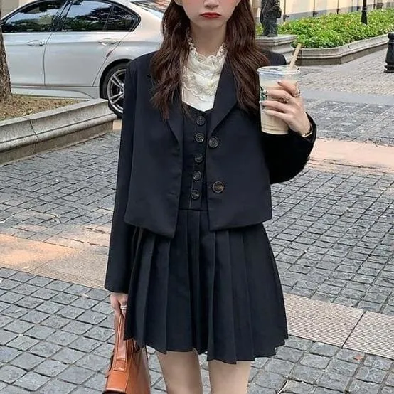 British Style Suit Coat Shirt  Pleated Skirt MK17042