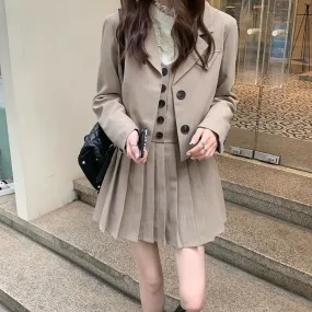 British Style Suit Coat Shirt  Pleated Skirt MK17042