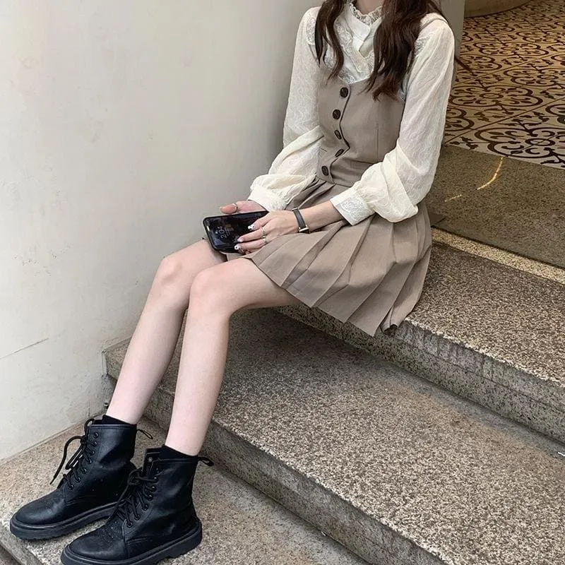 British Style Suit Coat Shirt  Pleated Skirt MK17042