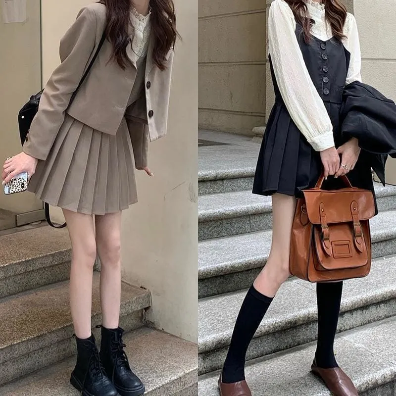 British Style Suit Coat Shirt  Pleated Skirt MK17042