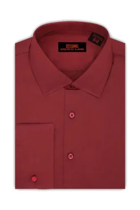 Burgundy Steven Land Men's French Cuff Dress Shirt Regular-Fit 100% Cotton