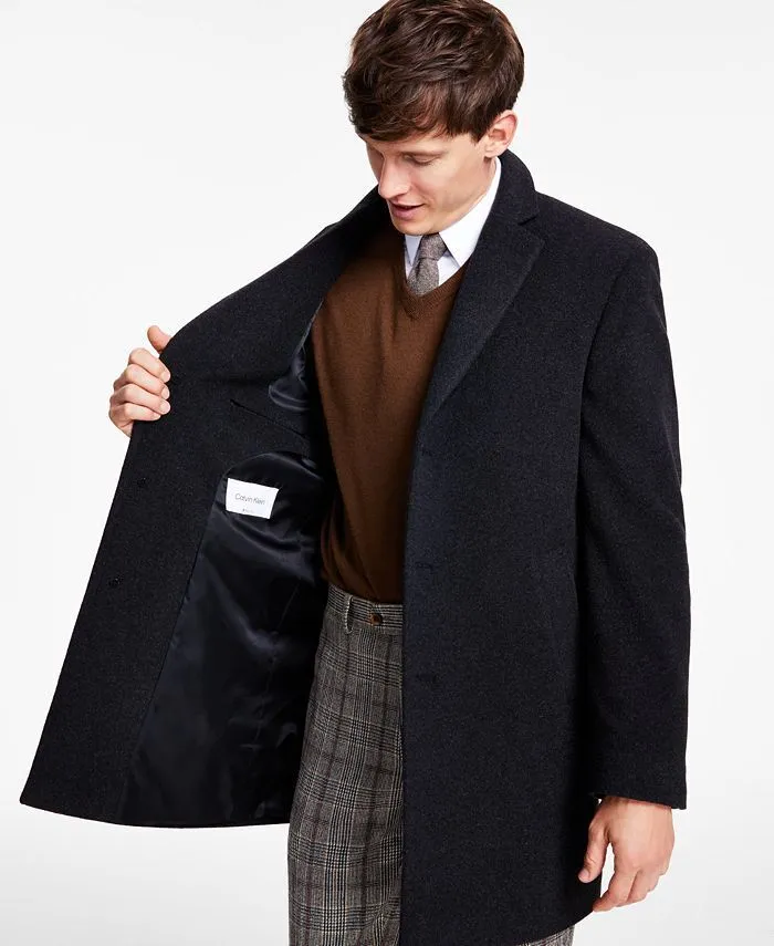Calvin Klein Mens Slim fit Overcoat Coat 38 R Grey Solid