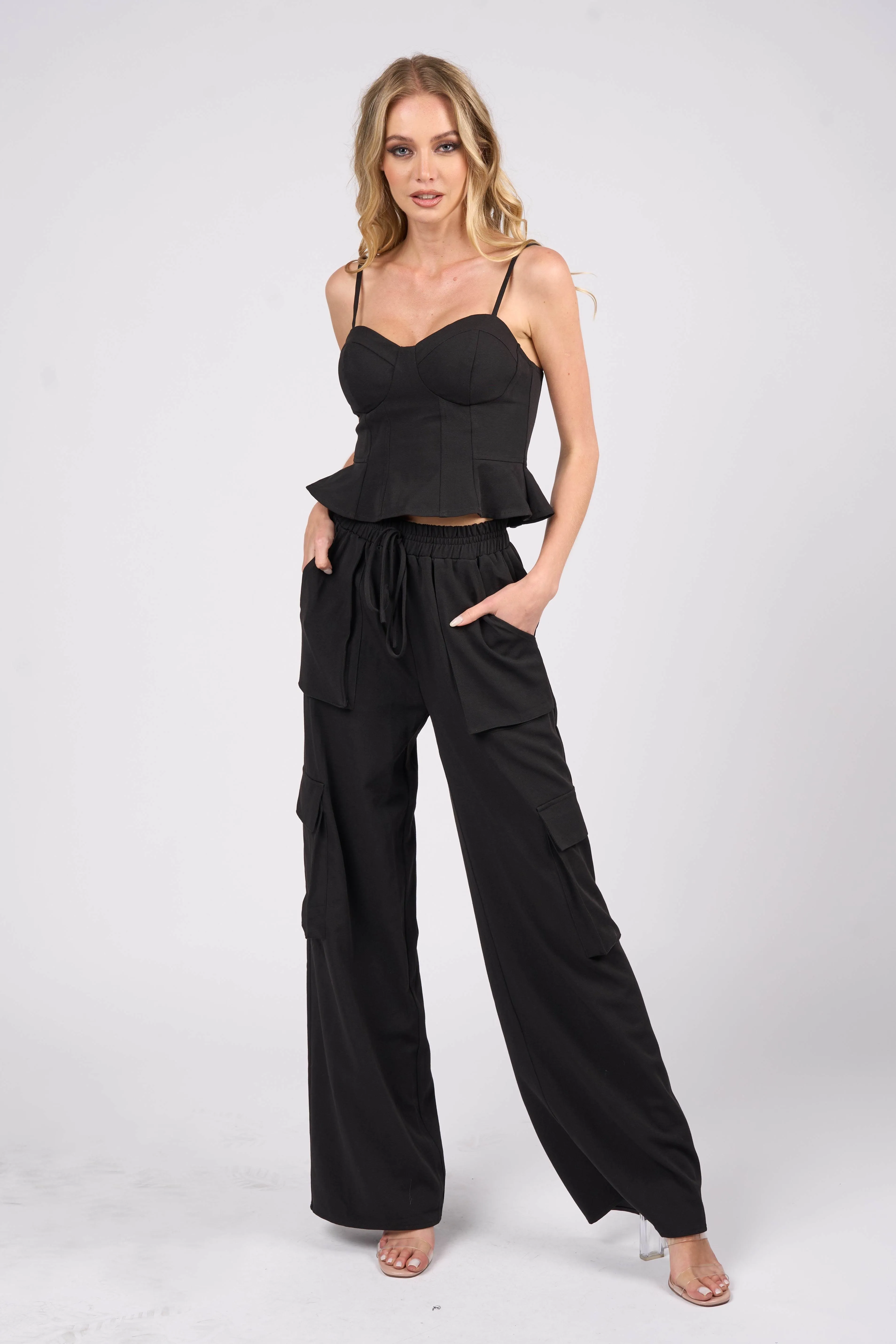 CHIC SWEETHEART CAMI TOP & CARGO PANTS SET