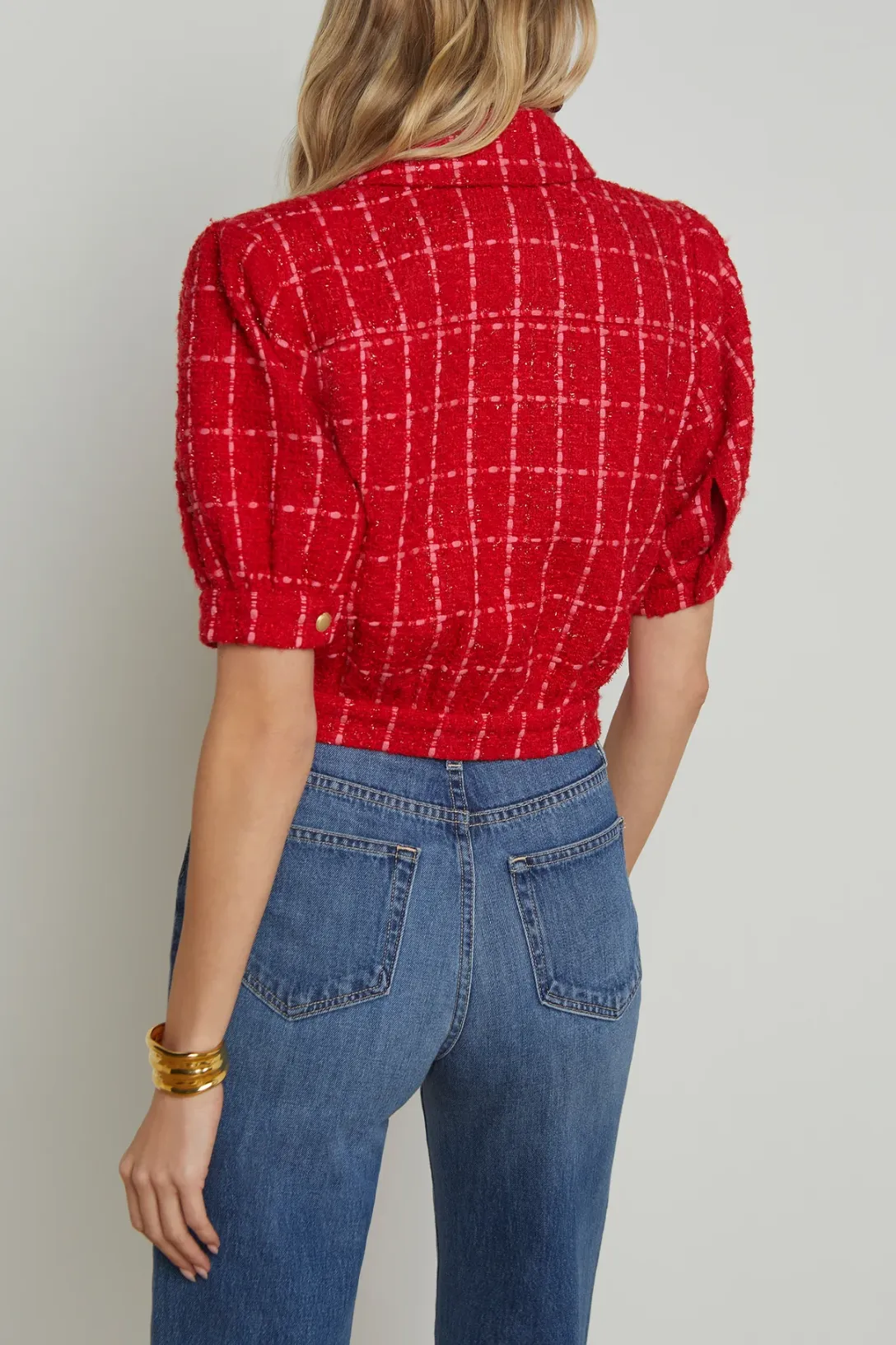 Cove Cropped Tweed Jacket | Red / Hot Pink Plaid