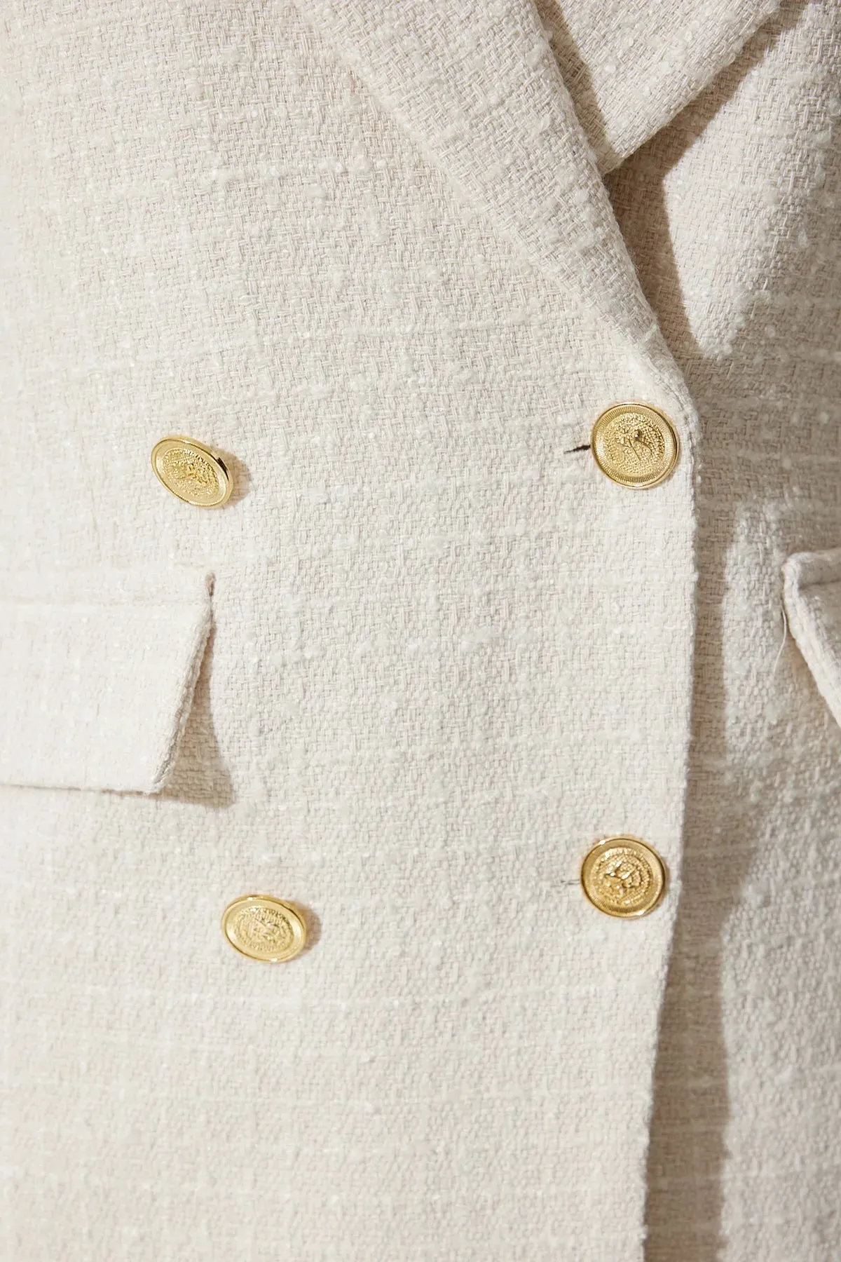 Cream Buttoned Blazer Tweed Jacket