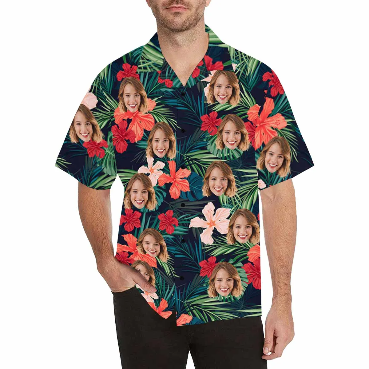 Custom Face Men's Hawaii Button Shirt Flamingo Sexy Casual Everyday Aloha Shirt