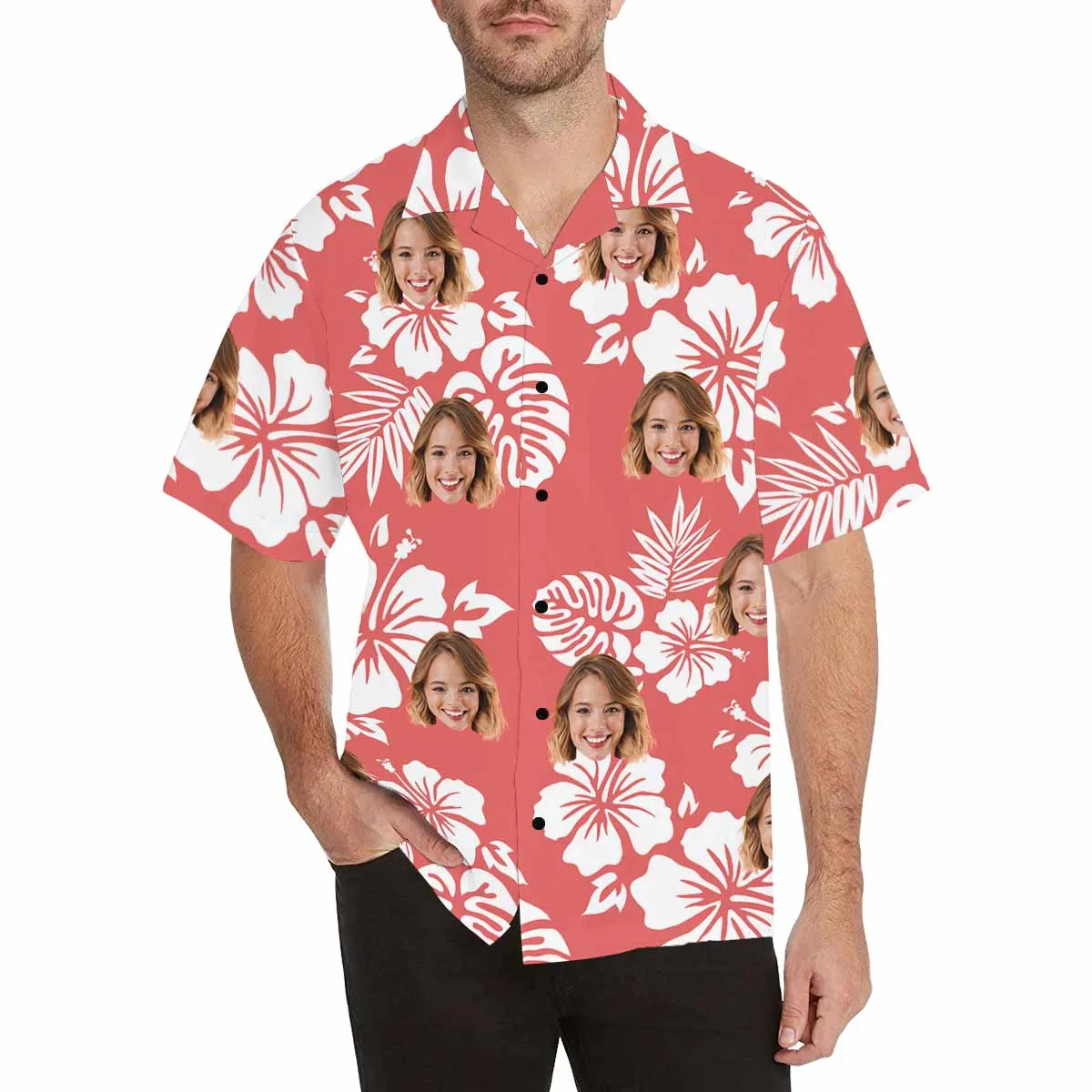 Custom Face Men's Hawaii Button Shirt Flamingo Sexy Casual Everyday Aloha Shirt