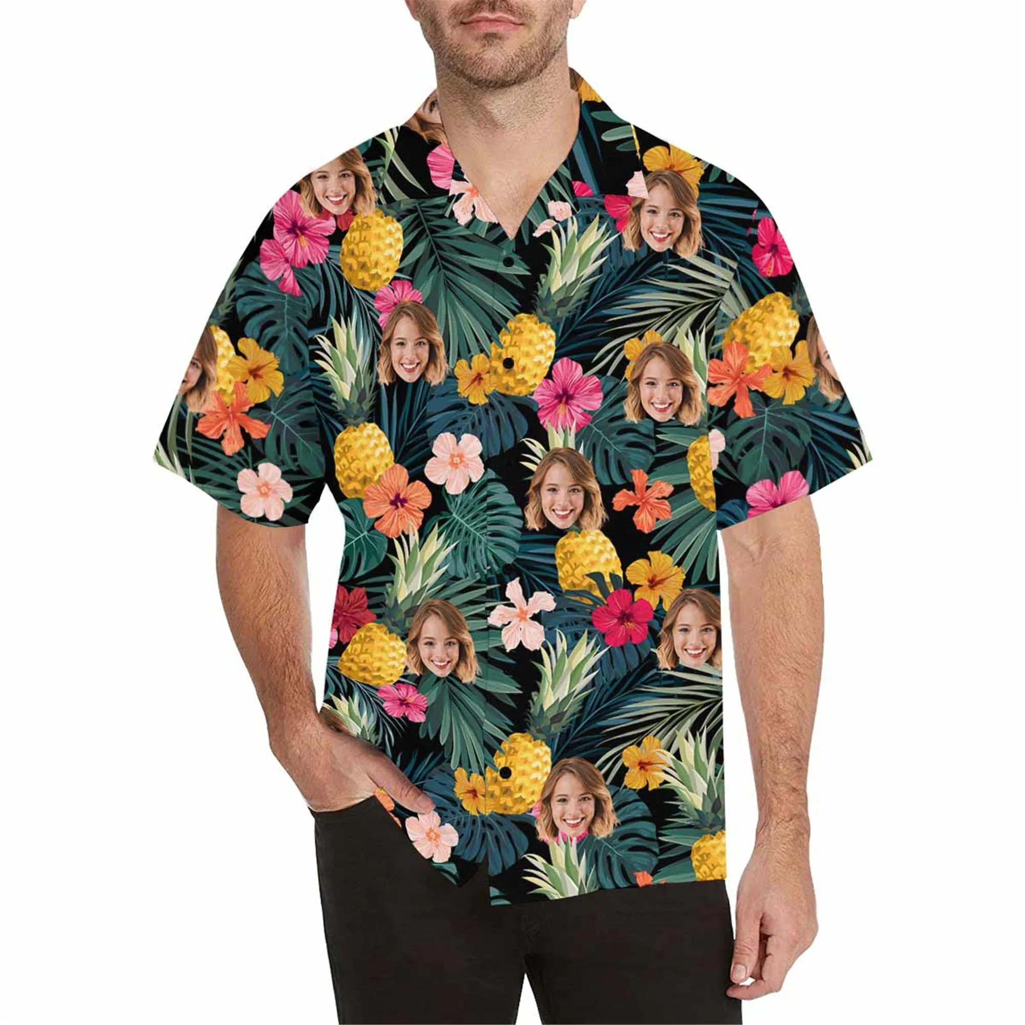 Custom Face Men's Hawaii Button Shirt Flamingo Sexy Casual Everyday Aloha Shirt