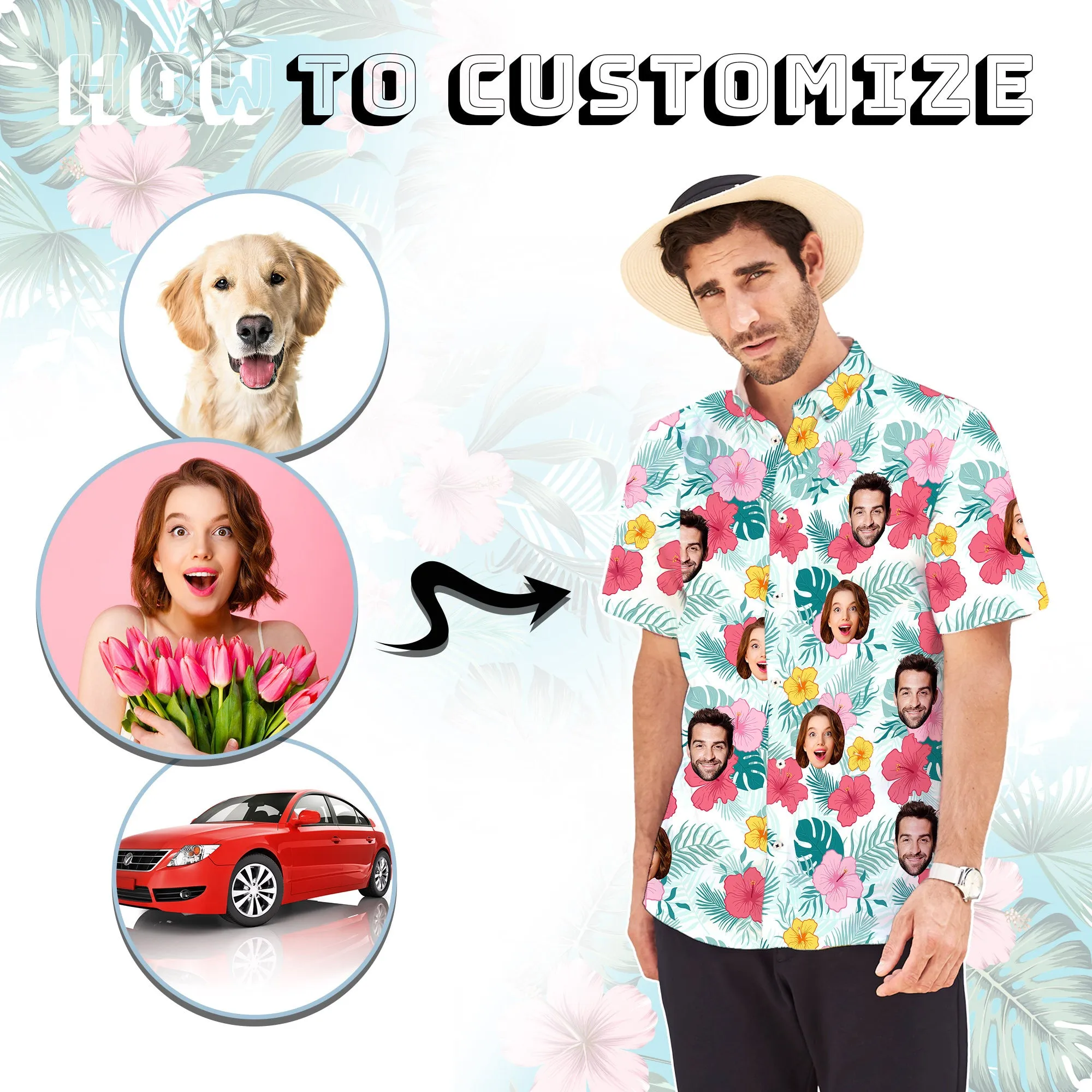Custom Face Men's Hawaii Button Shirt Flamingo Sexy Casual Everyday Aloha Shirt