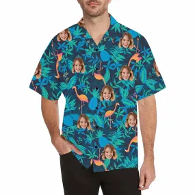 Custom Face Men's Hawaii Button Shirt Flamingo Sexy Casual Everyday Aloha Shirt