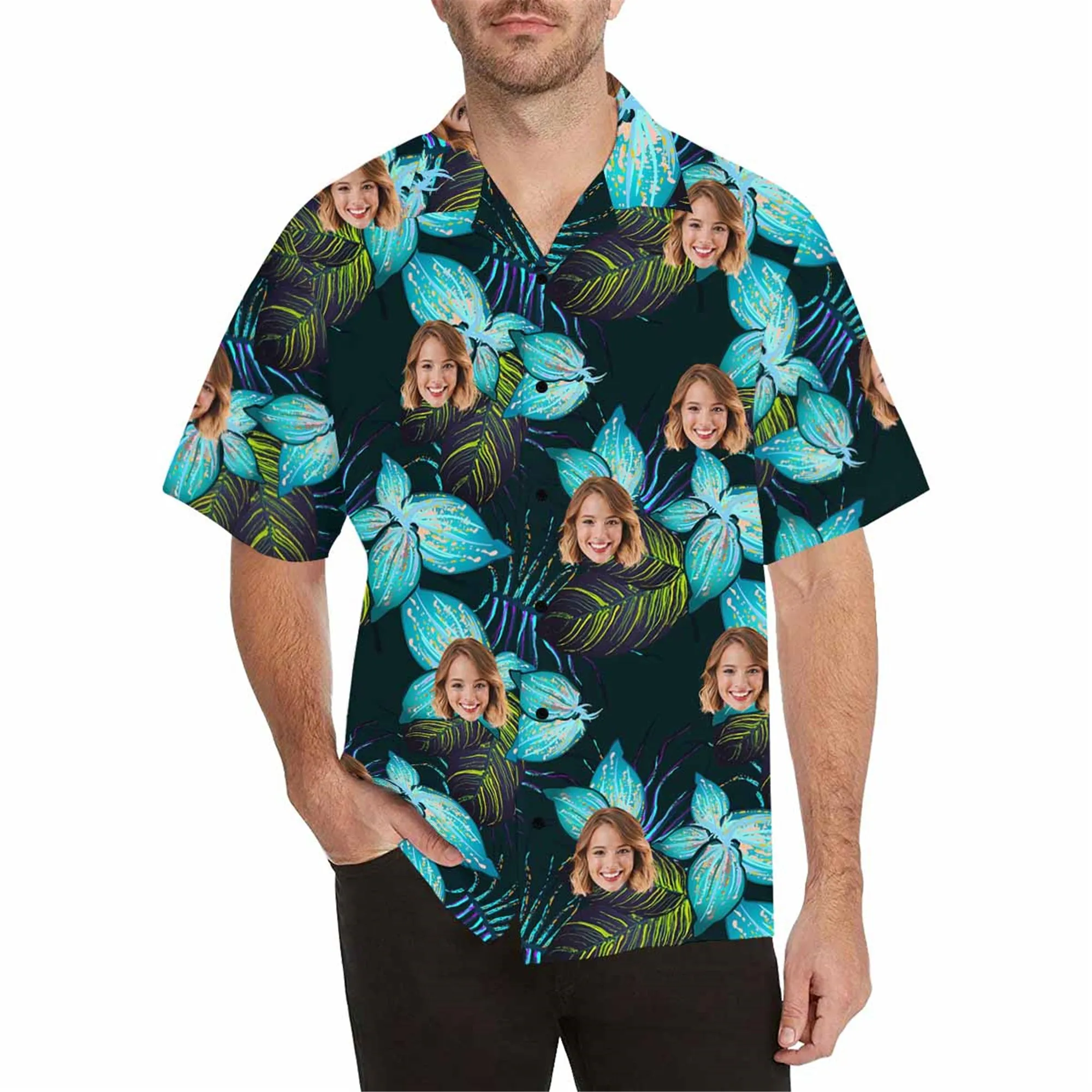 Custom Face Men's Hawaii Button Shirt Flamingo Sexy Casual Everyday Aloha Shirt