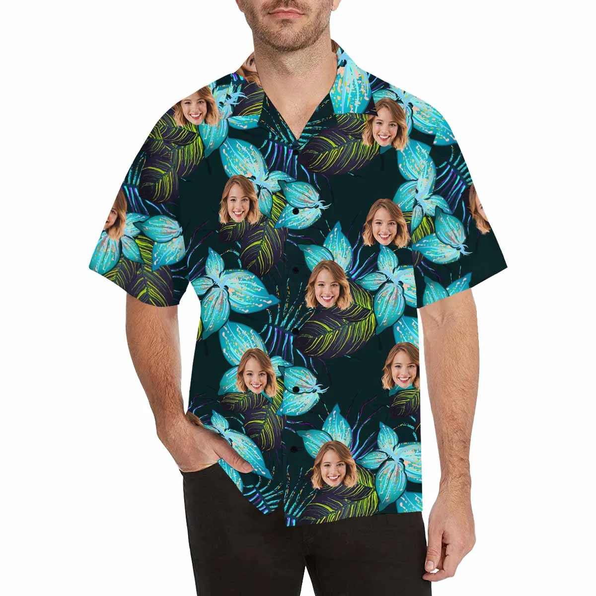 Custom Face Men's Hawaii Button Shirt Flamingo Sexy Casual Everyday Aloha Shirt