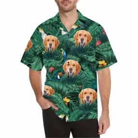 Custom Hawaiian Shirt with Dog for Men Personalized Turtle Leaf Button Short Sleeve Hawaii Shirt Regular Floral Beach Shirt