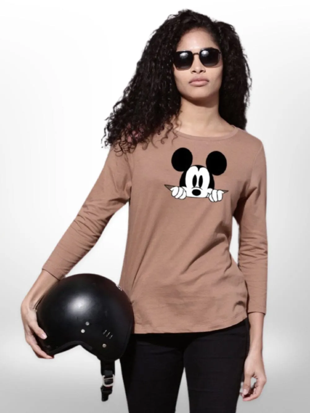 Cut Mickey Stylish  Ladies 4 Quarter Sleeve Printed T-shirt