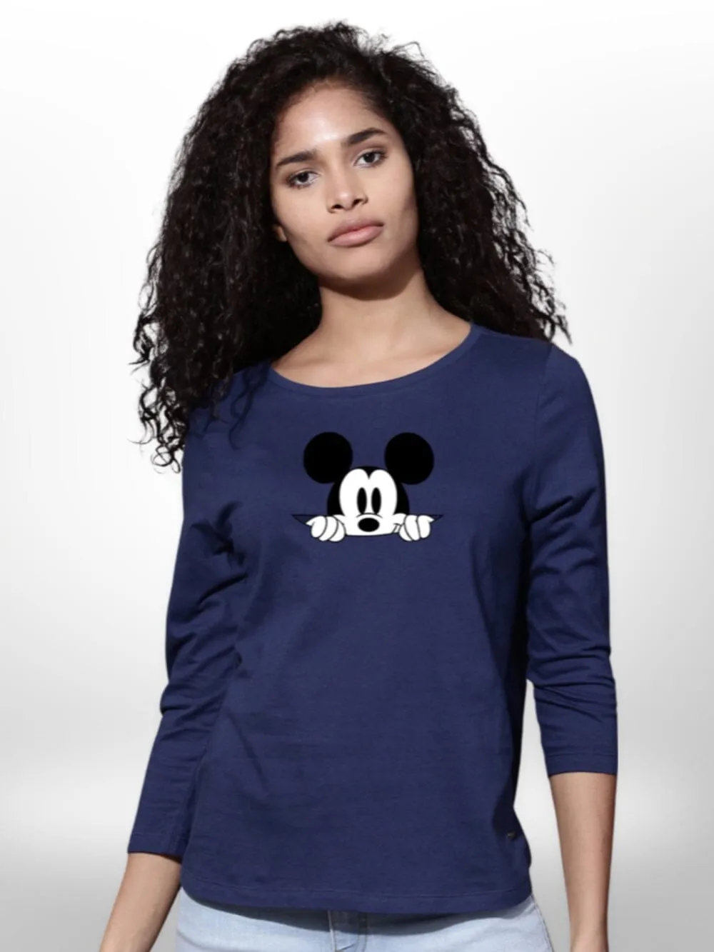 Cut Mickey Stylish  Ladies 4 Quarter Sleeve Printed T-shirt