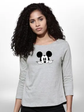 Cut Mickey Stylish  Ladies 4 Quarter Sleeve Printed T-shirt