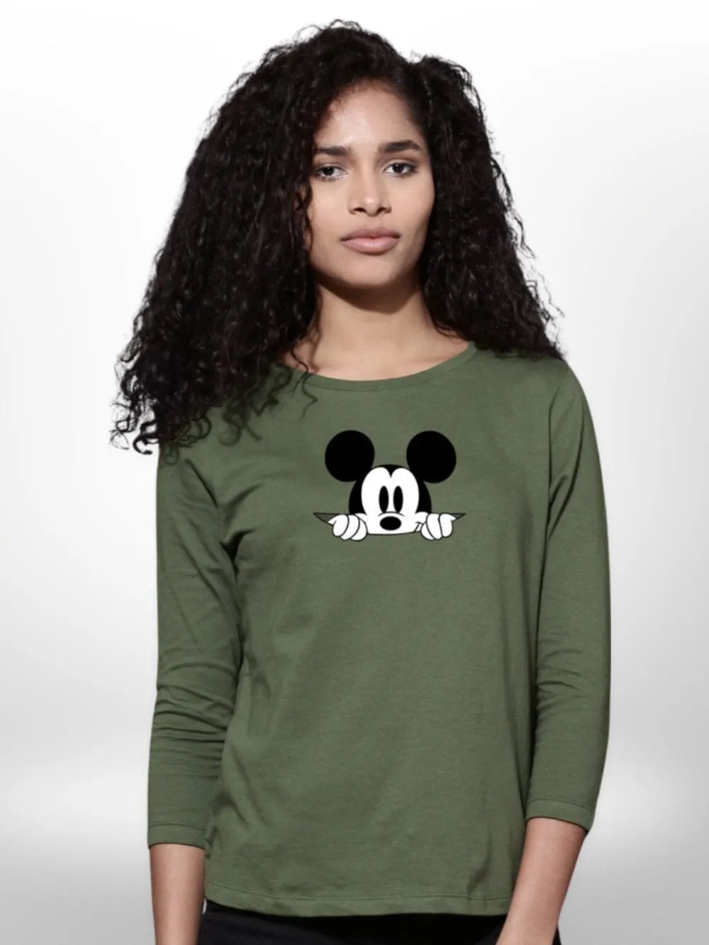 Cut Mickey Stylish  Ladies 4 Quarter Sleeve Printed T-shirt