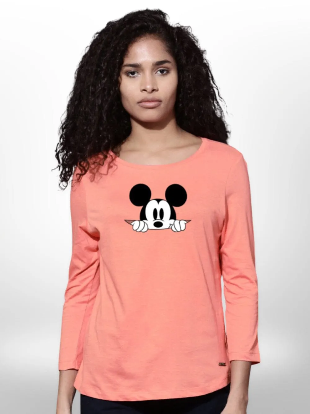 Cut Mickey Stylish  Ladies 4 Quarter Sleeve Printed T-shirt