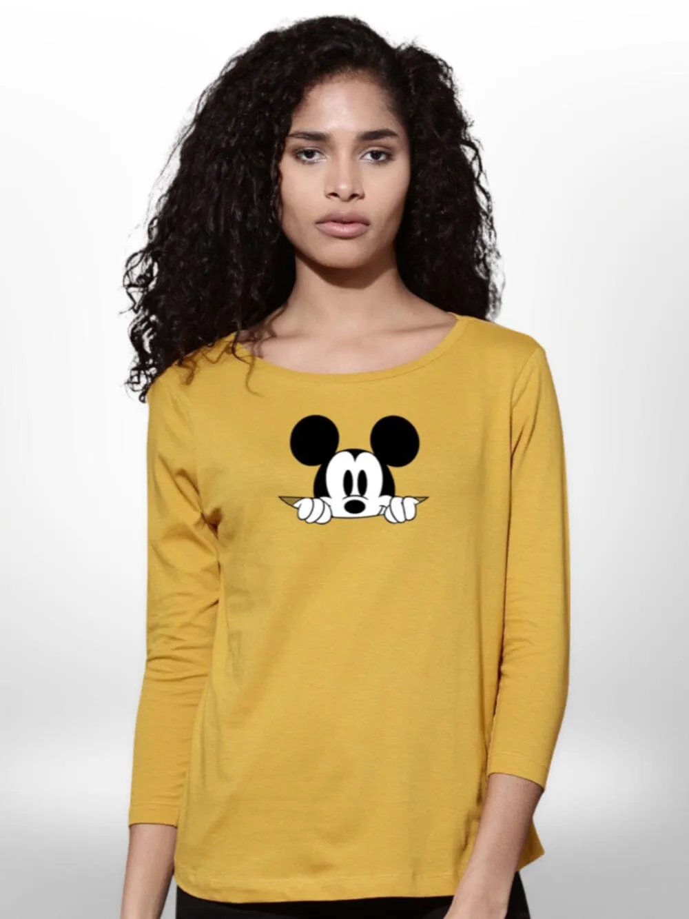 Cut Mickey Stylish  Ladies 4 Quarter Sleeve Printed T-shirt