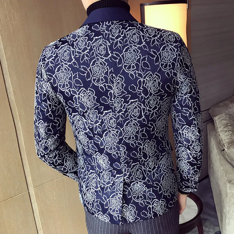 Dark Rose Jacquard Party Men Slim Fit Blazer