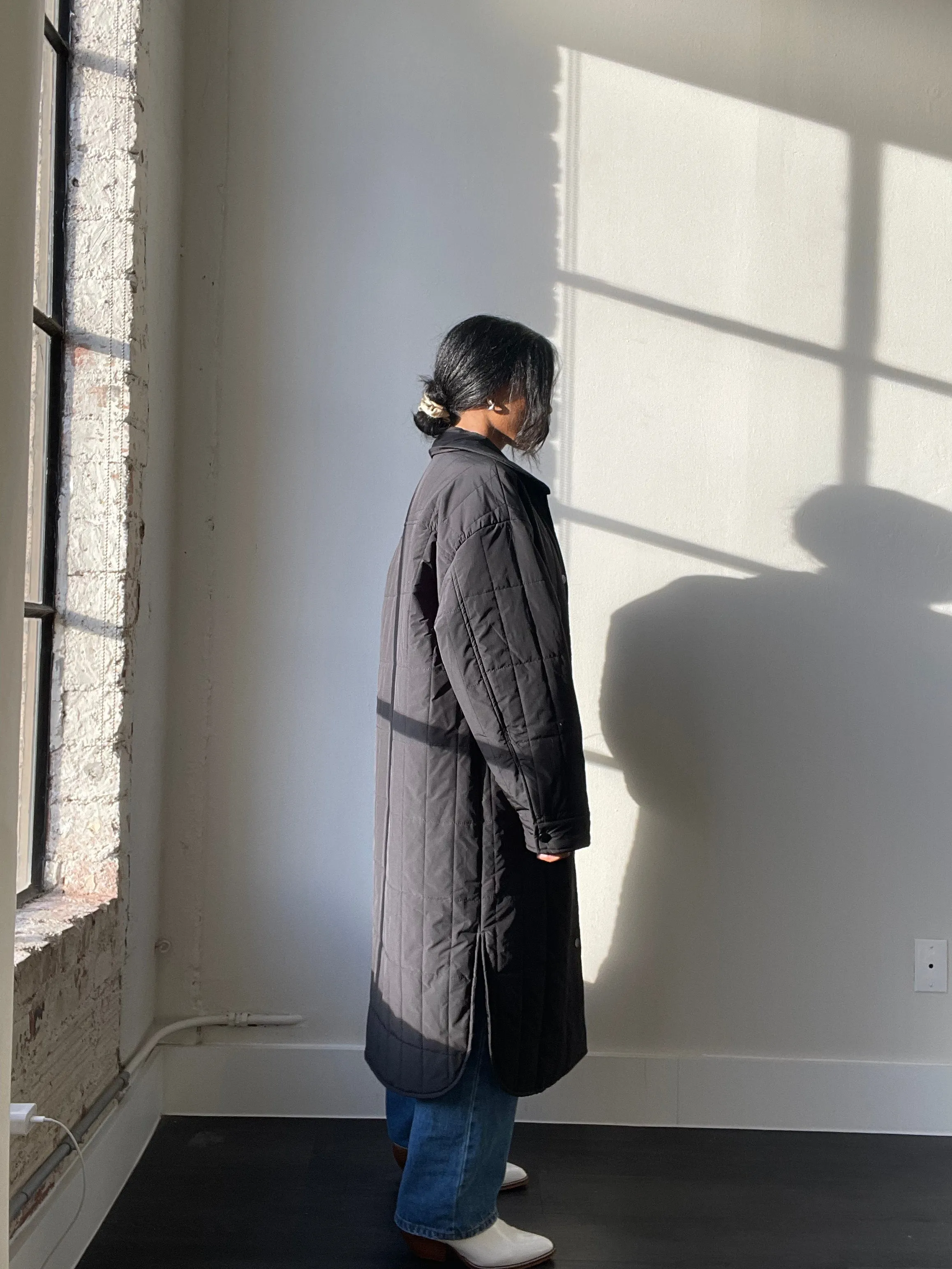 David Maxi Snap Overcoat In Black