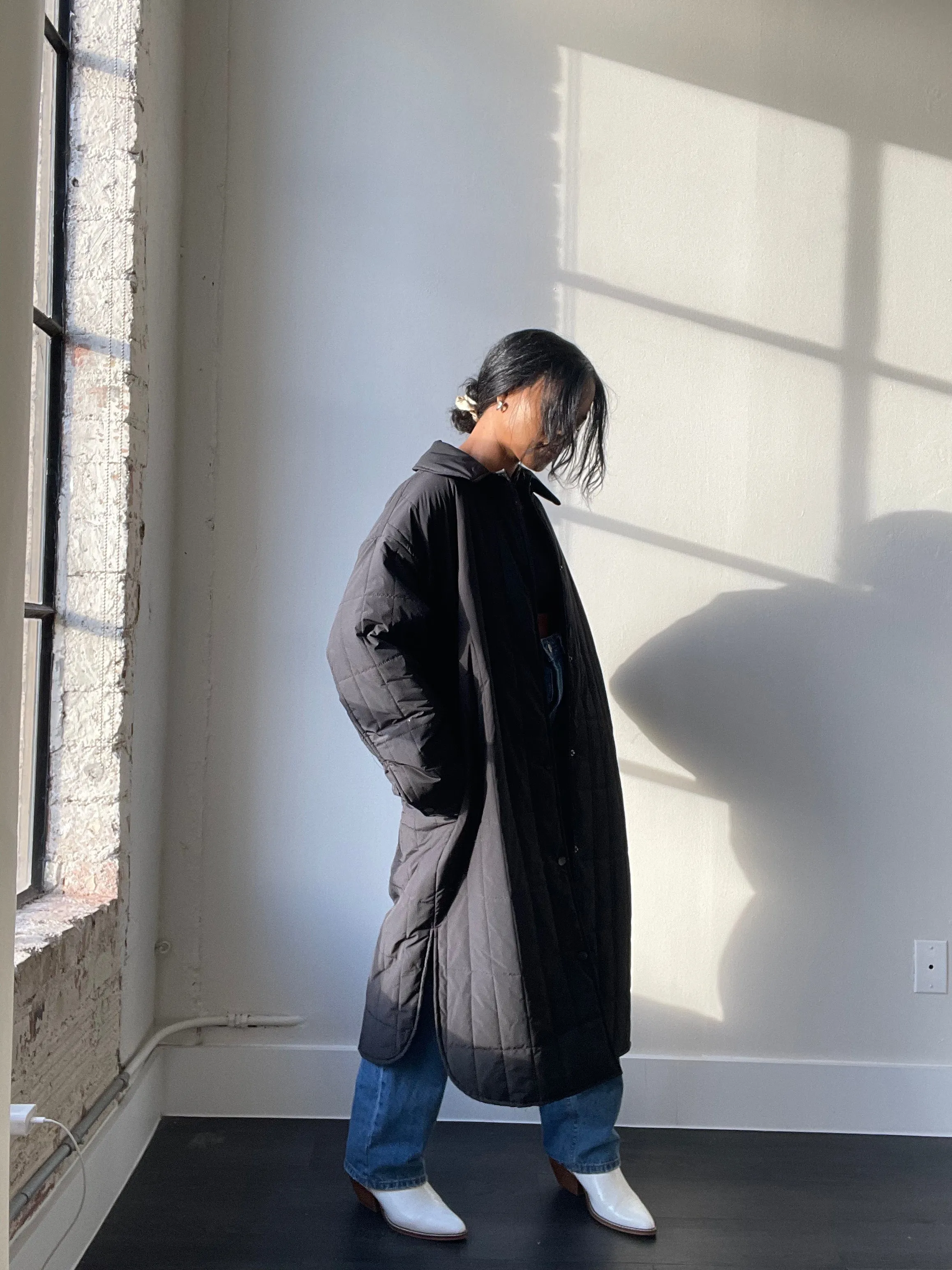 David Maxi Snap Overcoat In Black