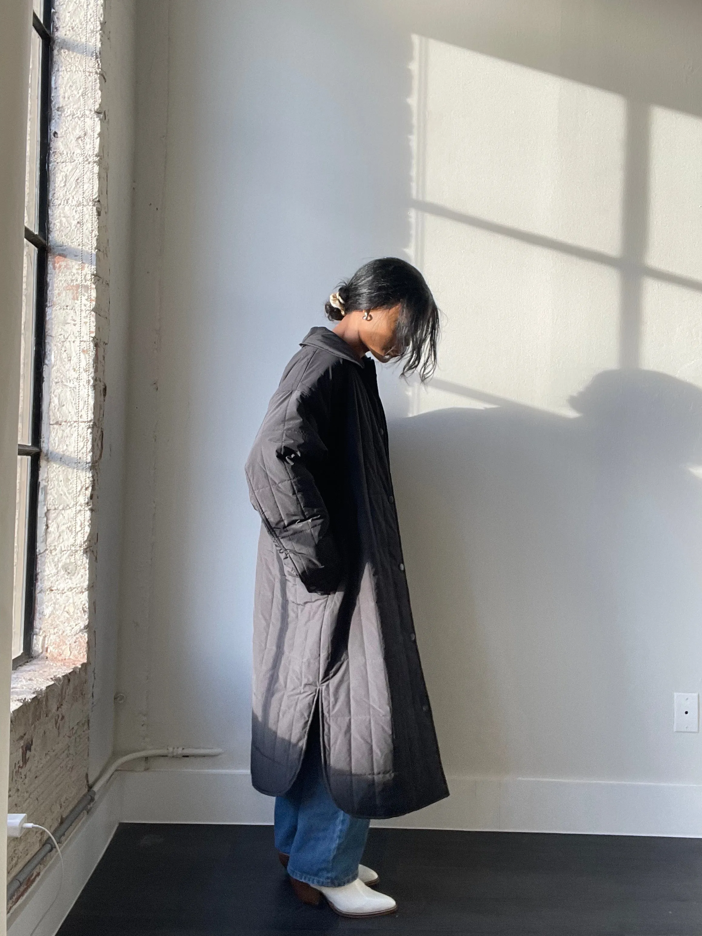 David Maxi Snap Overcoat In Black