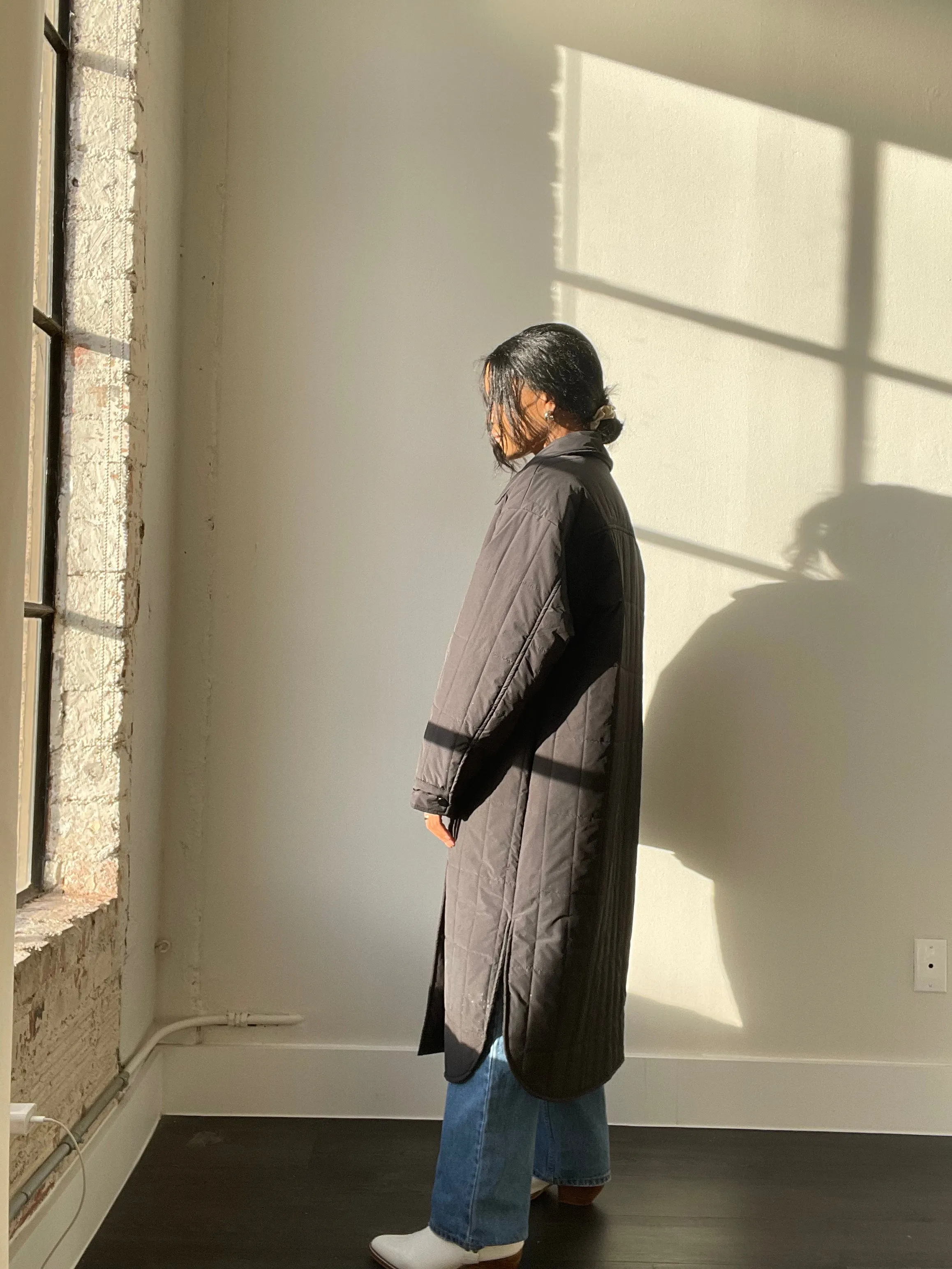 David Maxi Snap Overcoat In Black