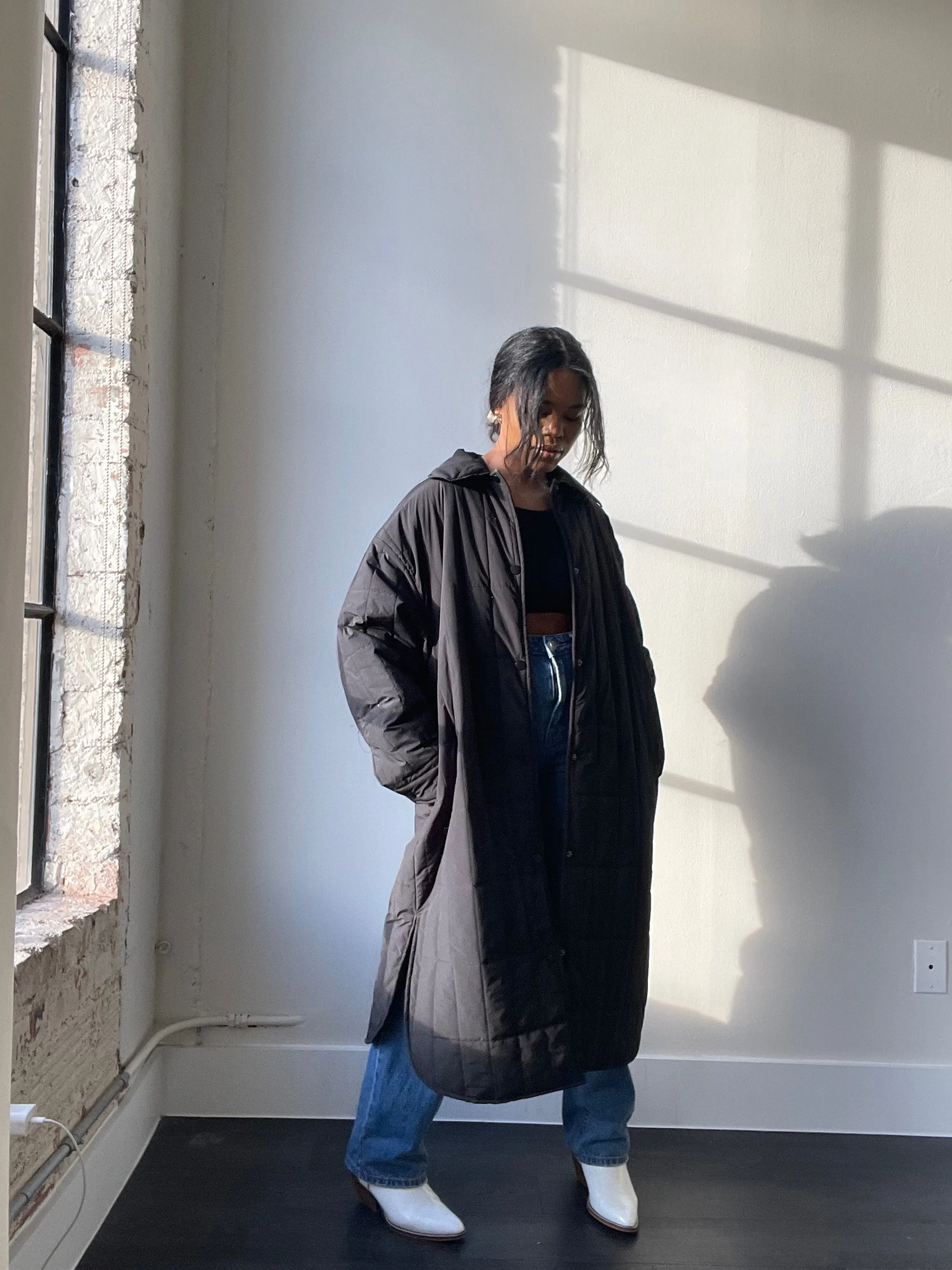 David Maxi Snap Overcoat In Black