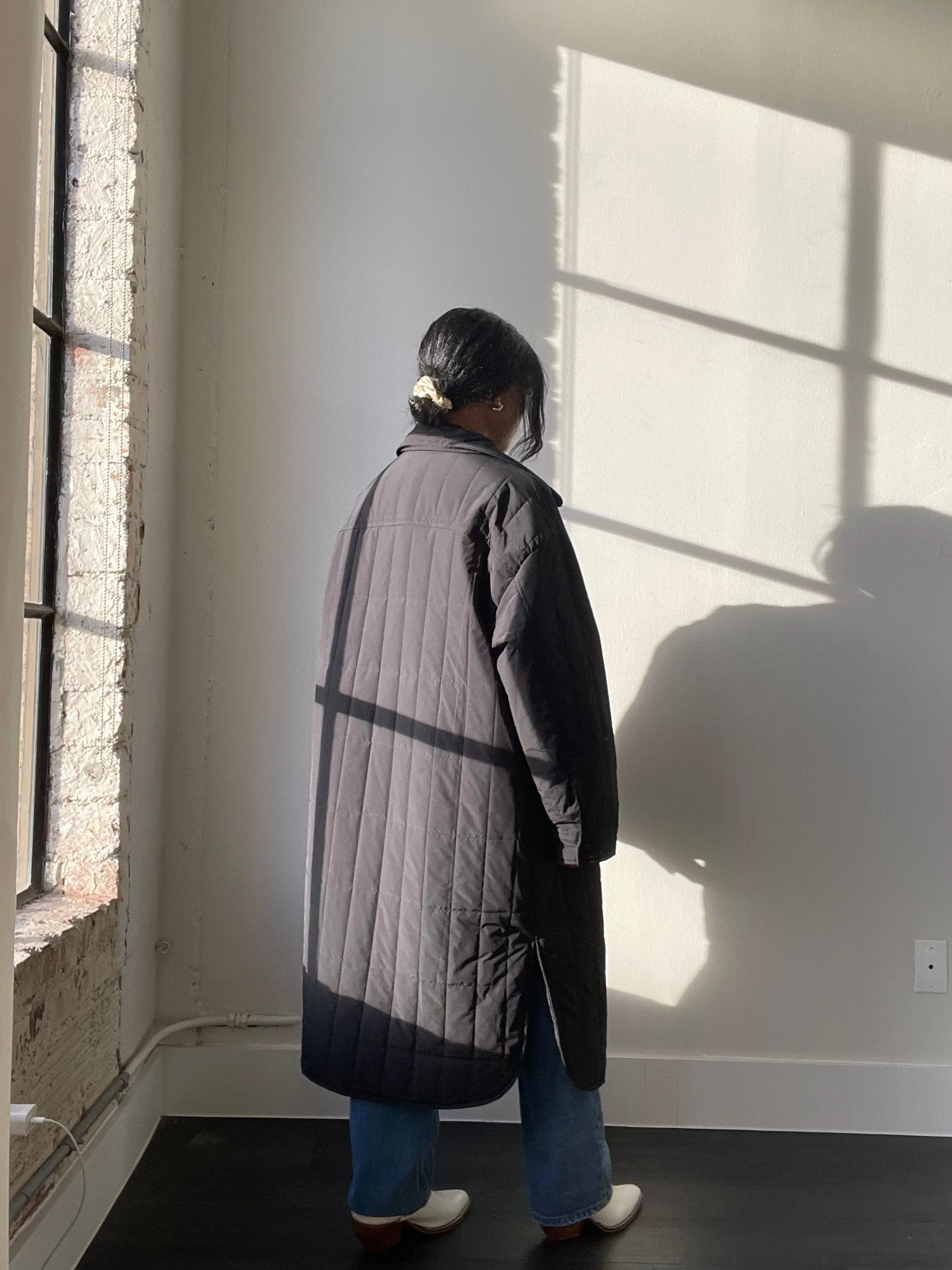 David Maxi Snap Overcoat In Black