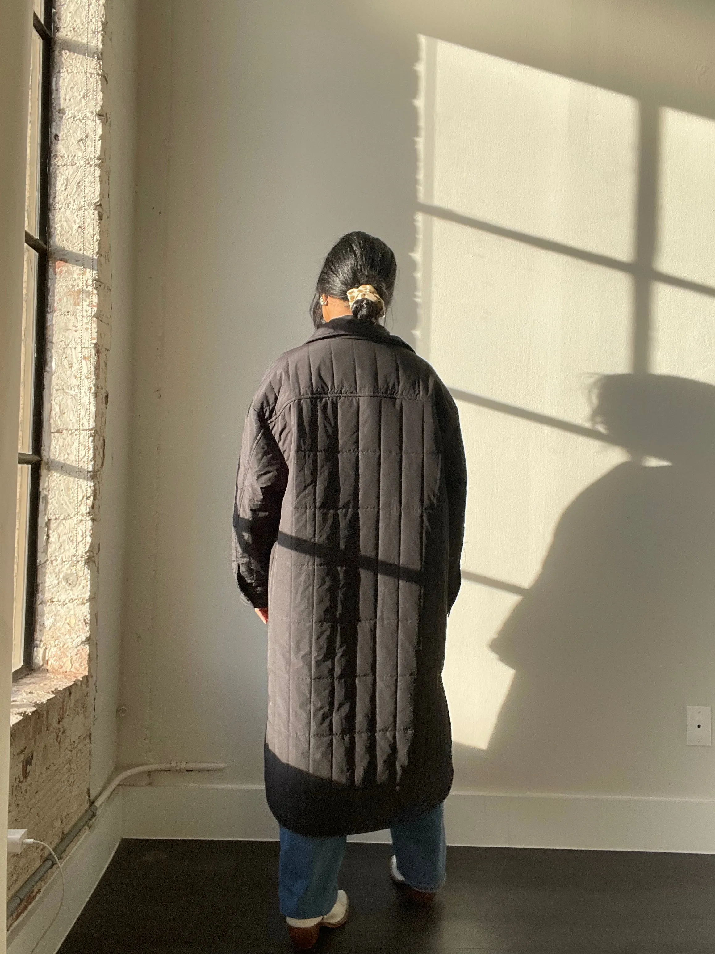David Maxi Snap Overcoat In Black