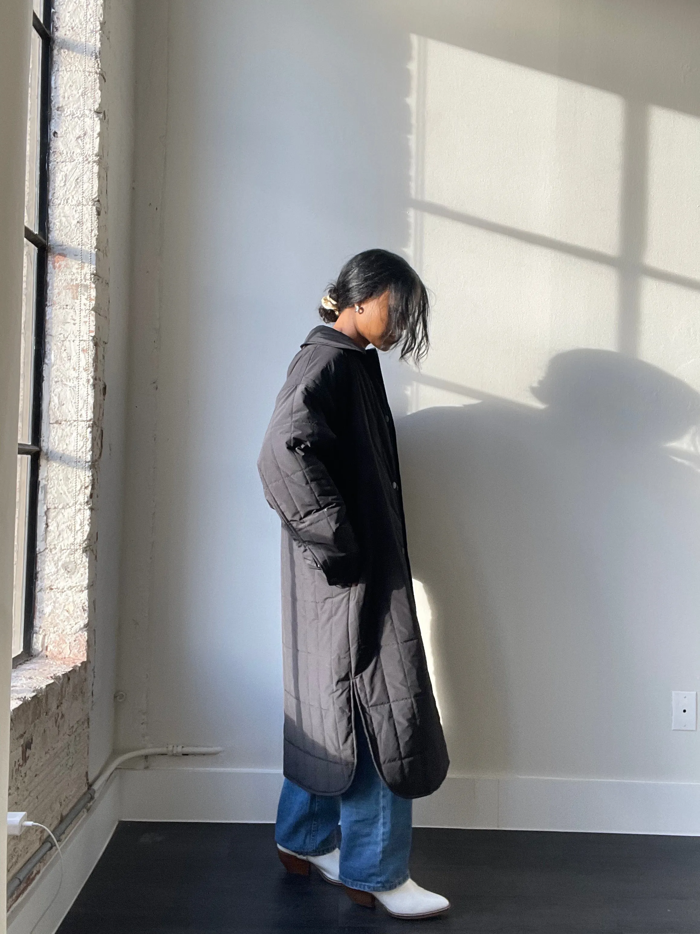 David Maxi Snap Overcoat In Black