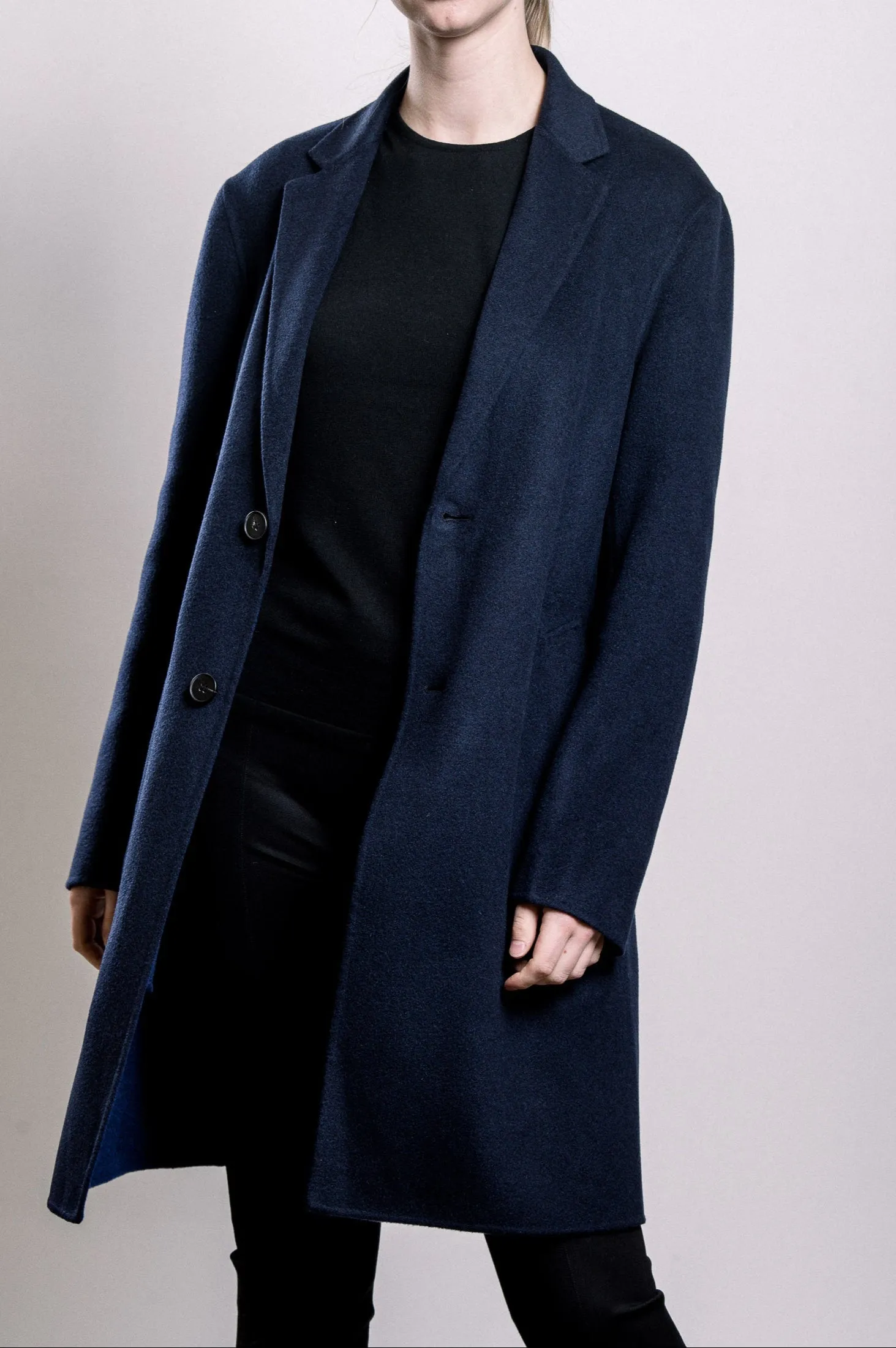 Demi-Couture Wool & Silk Overcoat -  Dark Navy