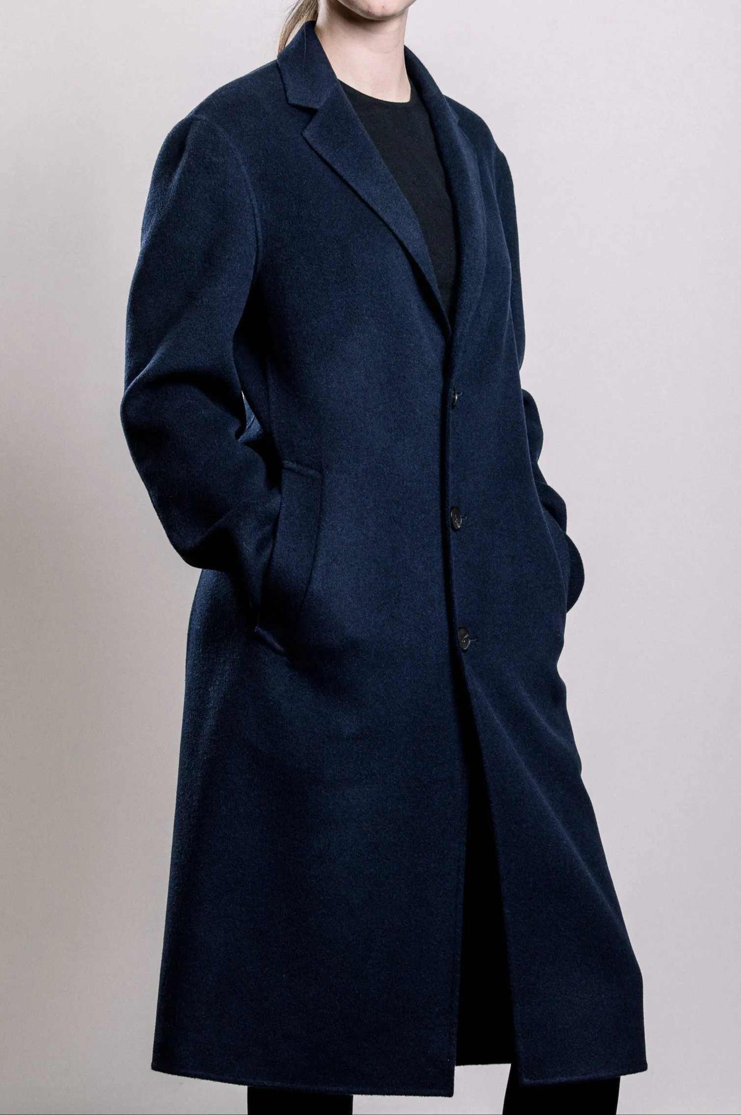 Demi-Couture Wool & Silk Overcoat -  Dark Navy