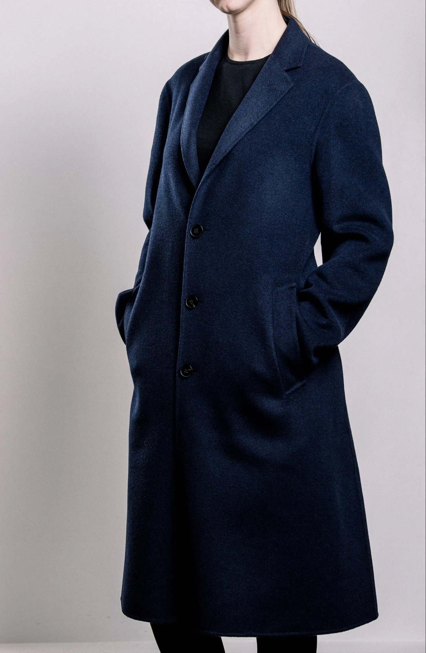Demi-Couture Wool & Silk Overcoat -  Dark Navy