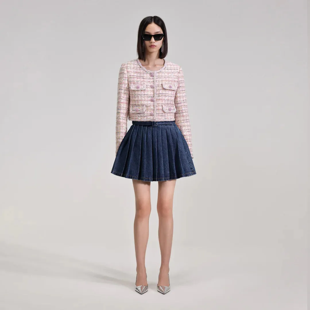 Denim Pleated Mini Skirt - Self-Portrait