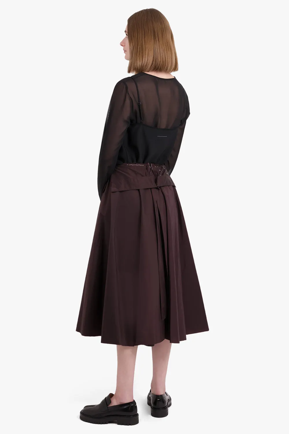 Disassembled Pleat Midi Skirt | Burgundy