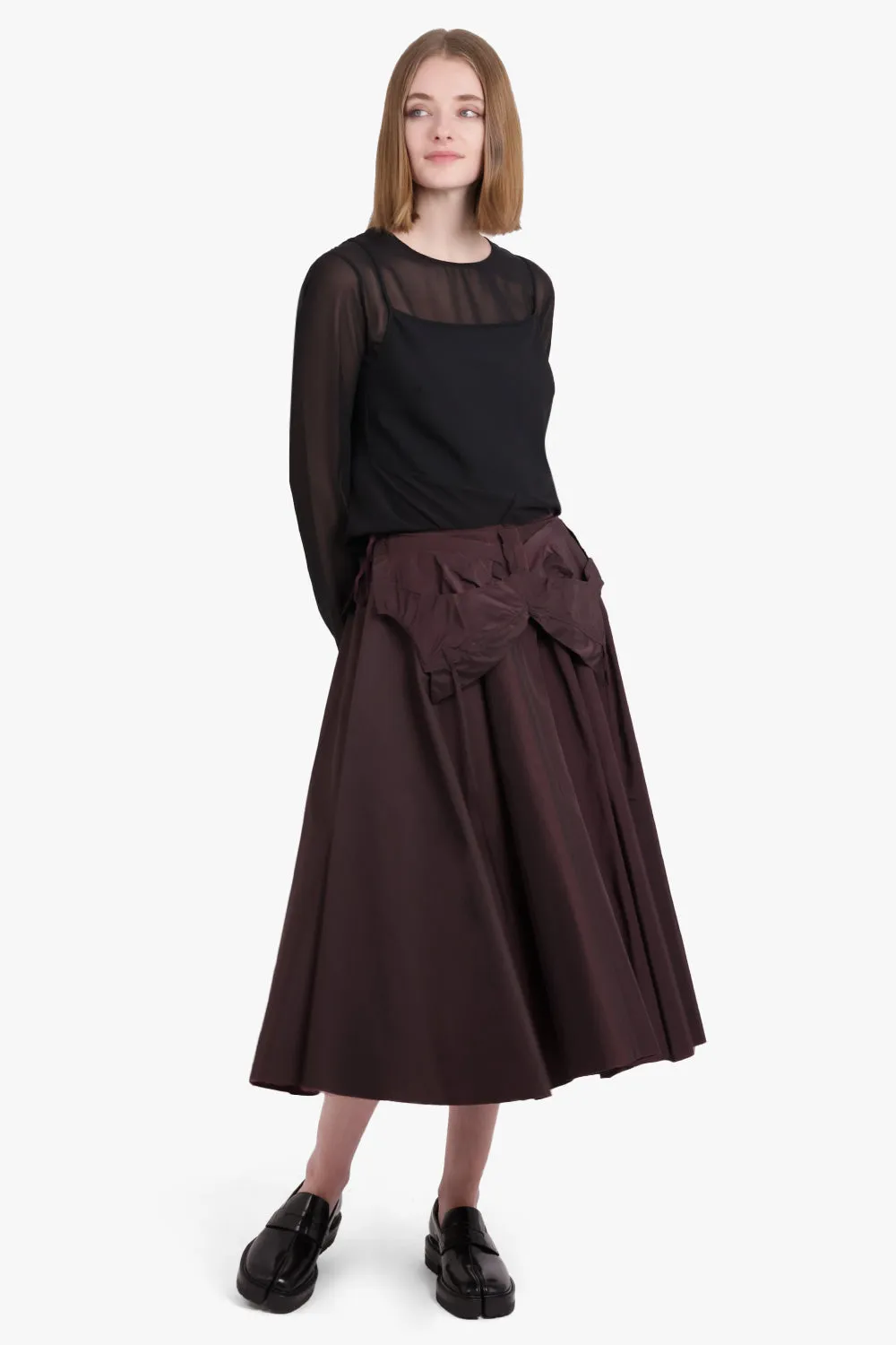 Disassembled Pleat Midi Skirt | Burgundy