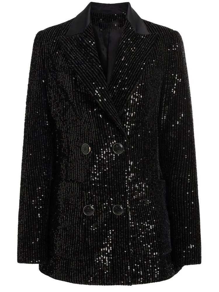 Double Breasted Sequined Velvet Blazer