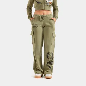 Dragon Dagger Heart Cargo Womens Sweatpants (Olive/Black)