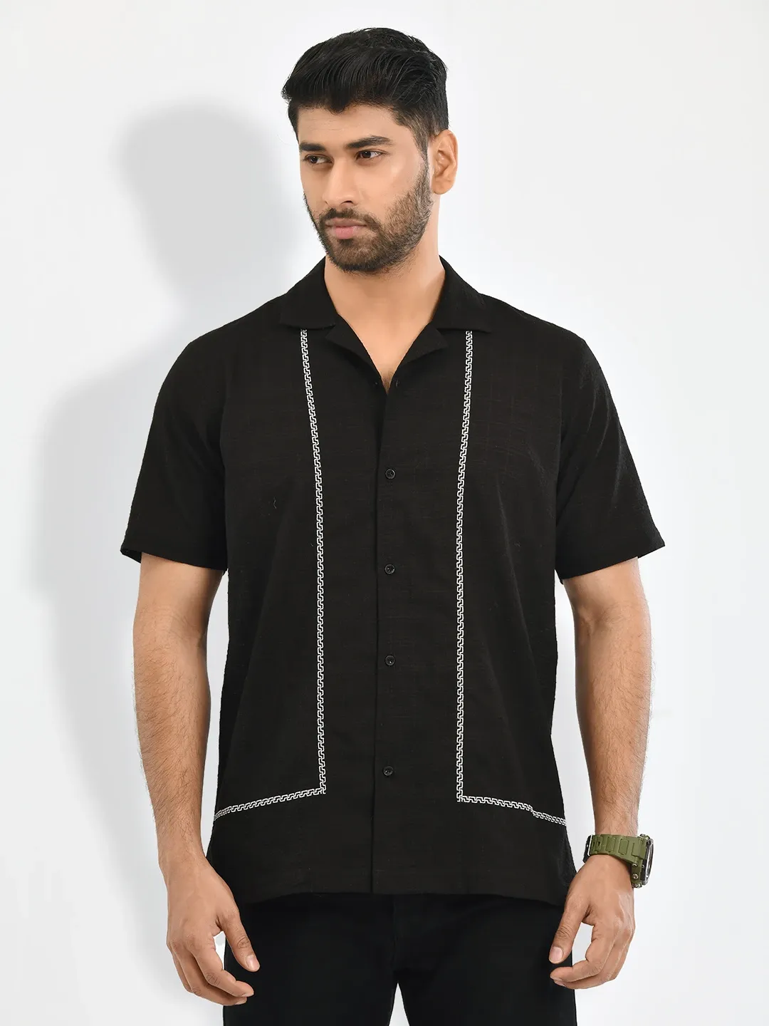 Embroidered Camp Collar Shirt