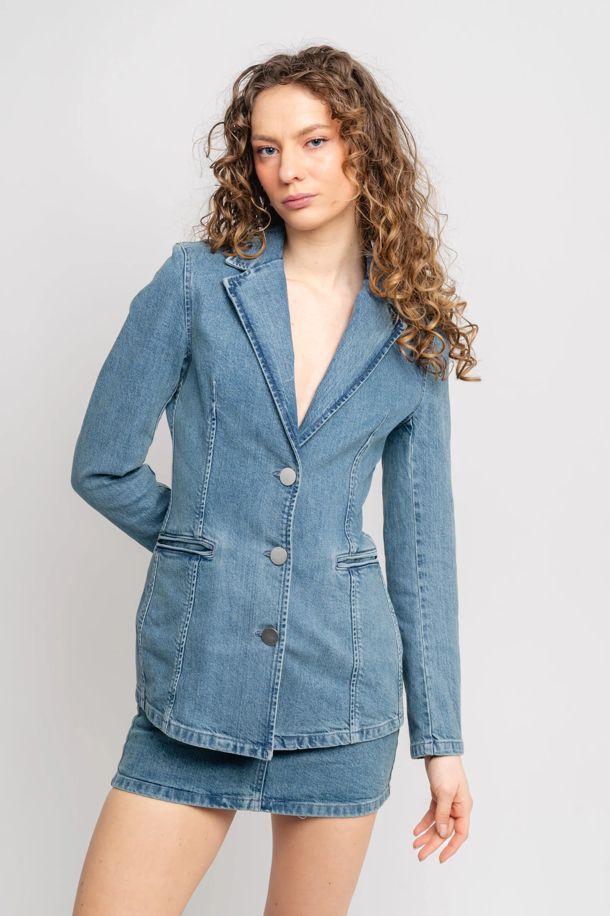 Fitted Denim Blazer - Bering Sea