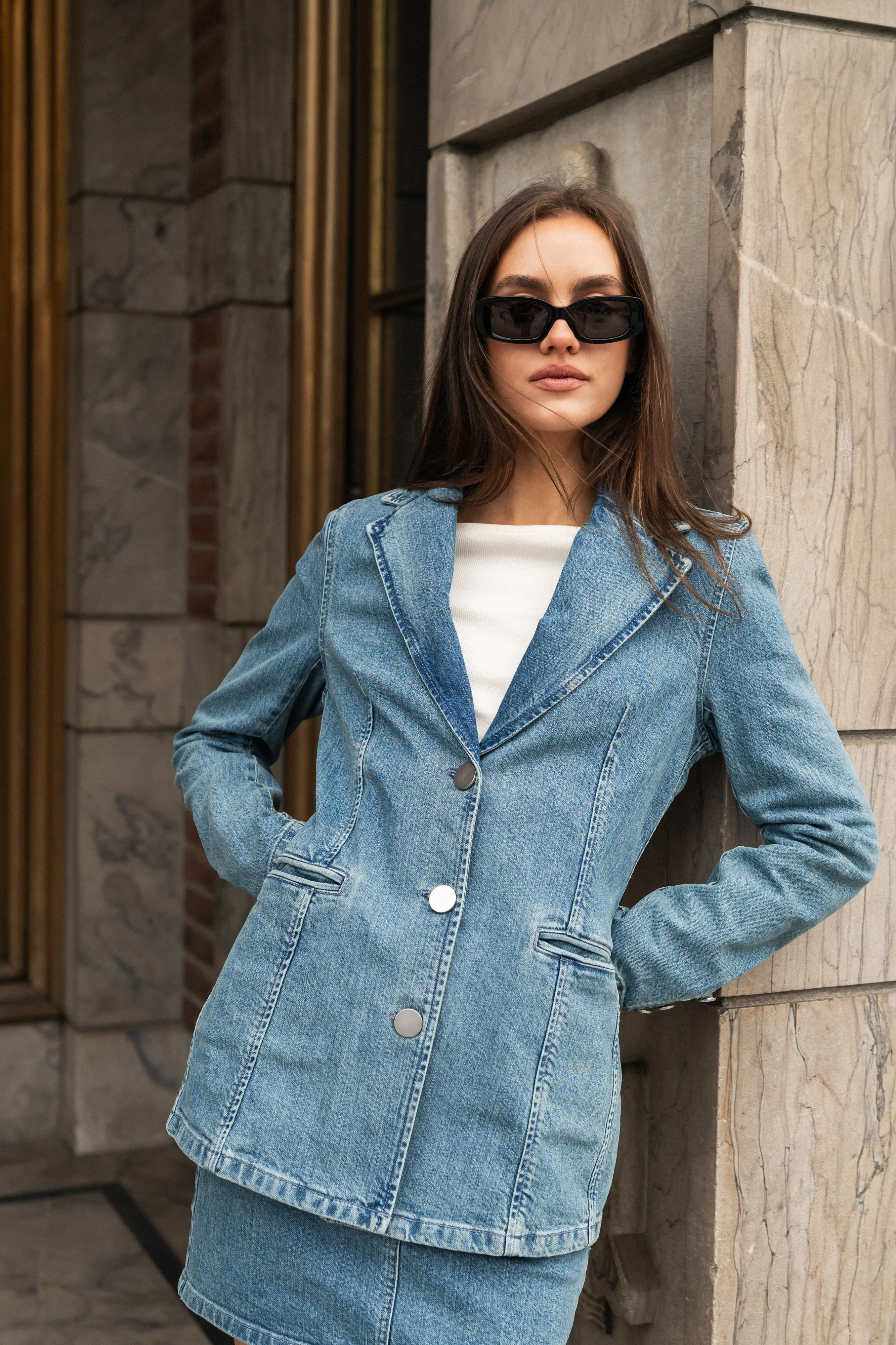 Fitted Denim Blazer - Bering Sea