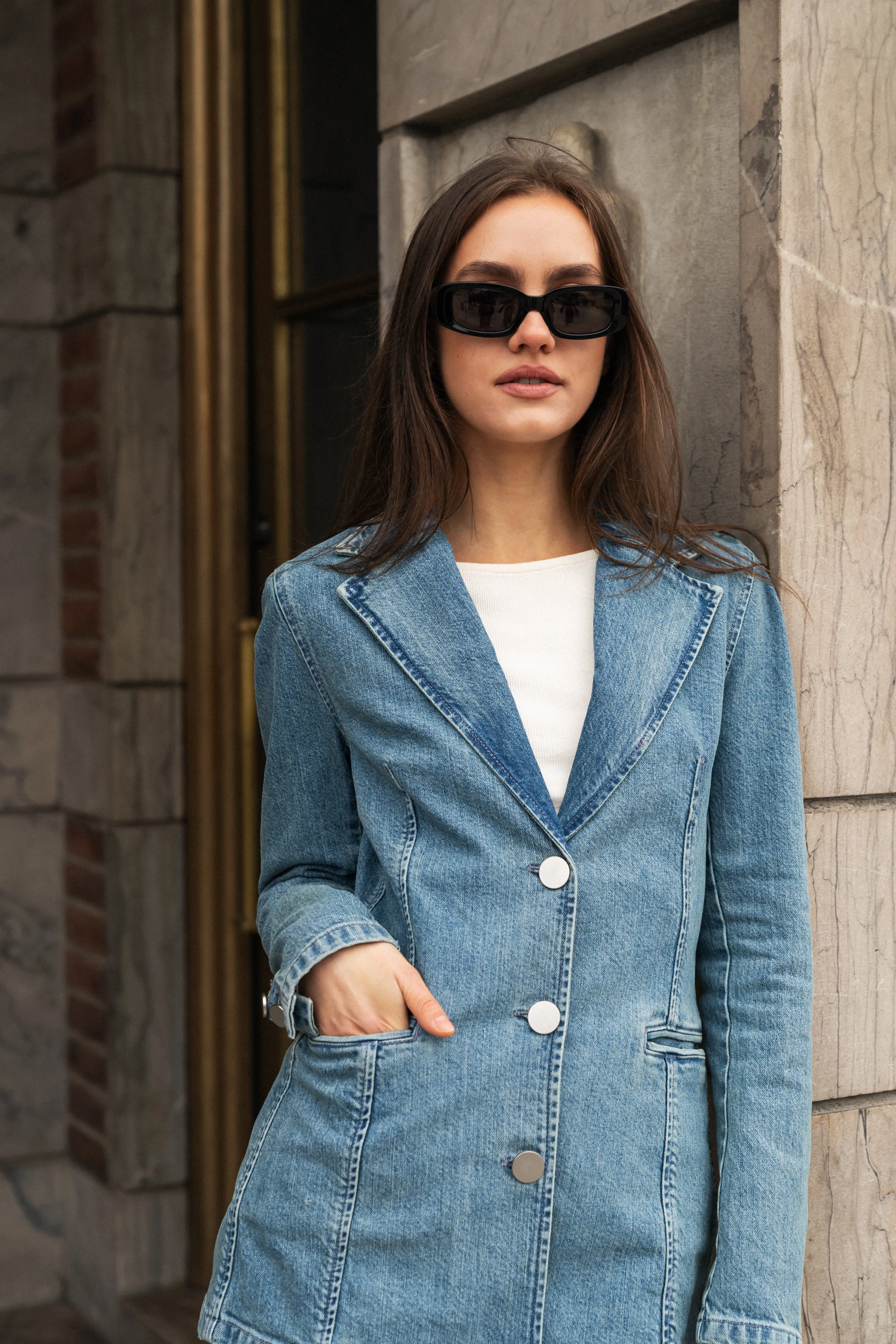 Fitted Denim Blazer - Bering Sea
